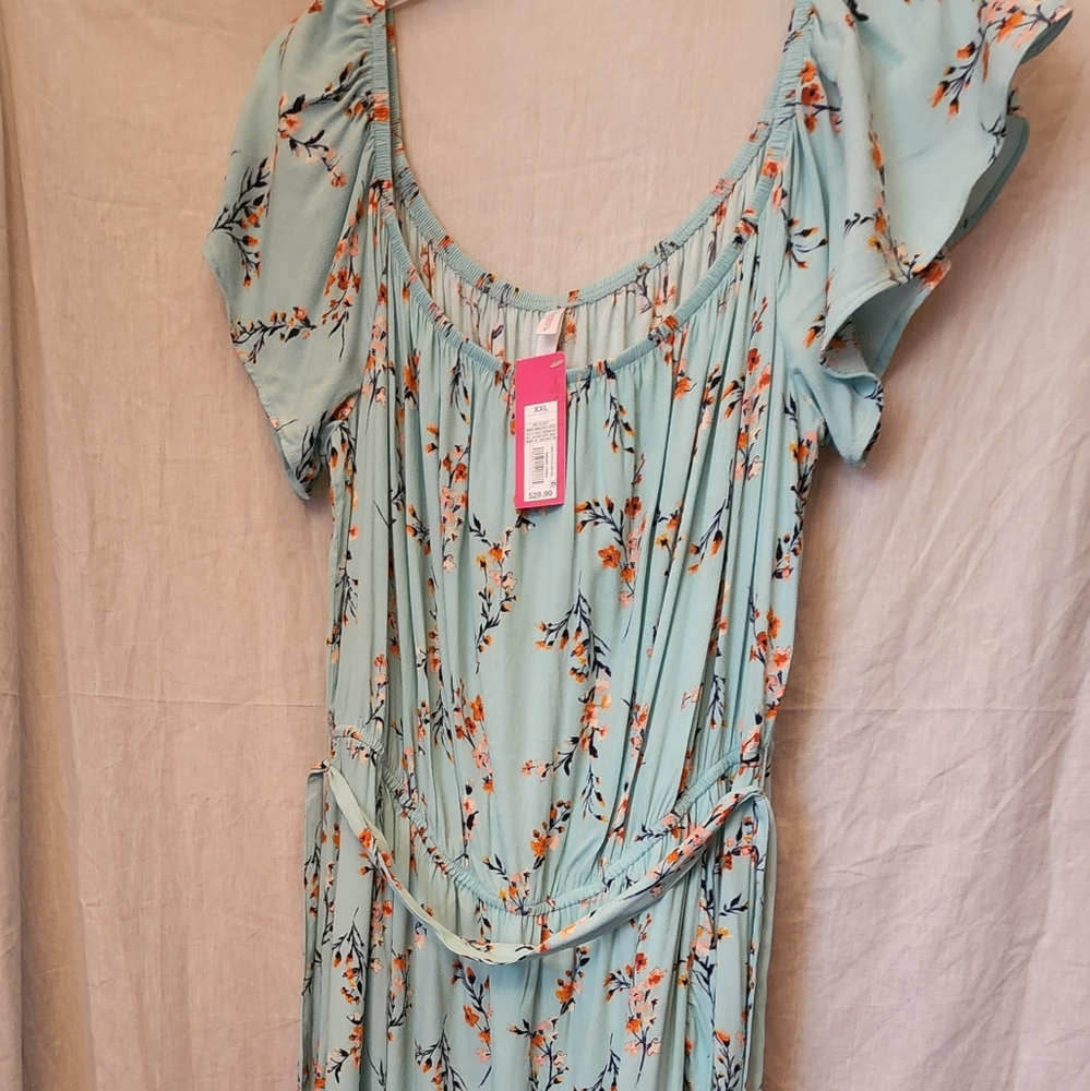 XXL aqua floral hi-lo hem maxi dress